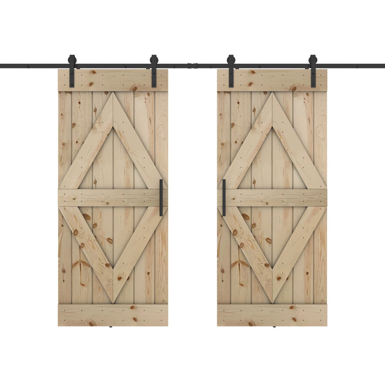 JM HOME Solid Knotty Pine Wood Interior Sliding Barn Wood Door With